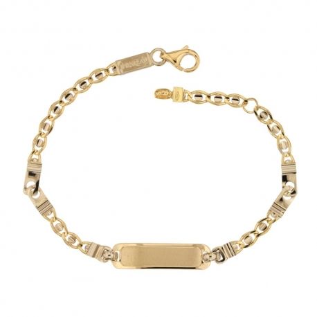 18 kt 750/1000 gouden schakelarmband met unisex satijnen plaat