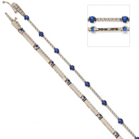 Bracciale in oro bianco 18 kt 750/1000 modello tennis con zirconi bianchi e blue da donna