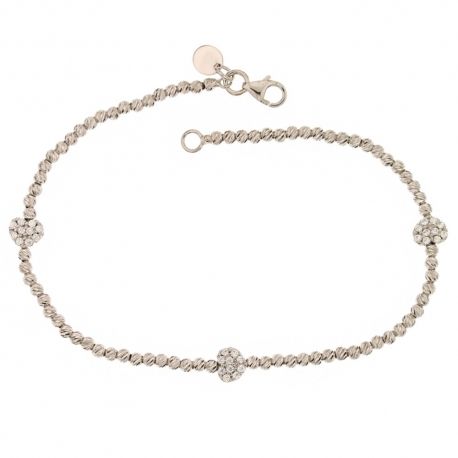 18k 750/1000 gouden armband met witte zirkonia bollen en hartjes voor dames