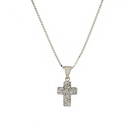 Gold 18k 750/1000 with white cubic zirconia cross woman necklace